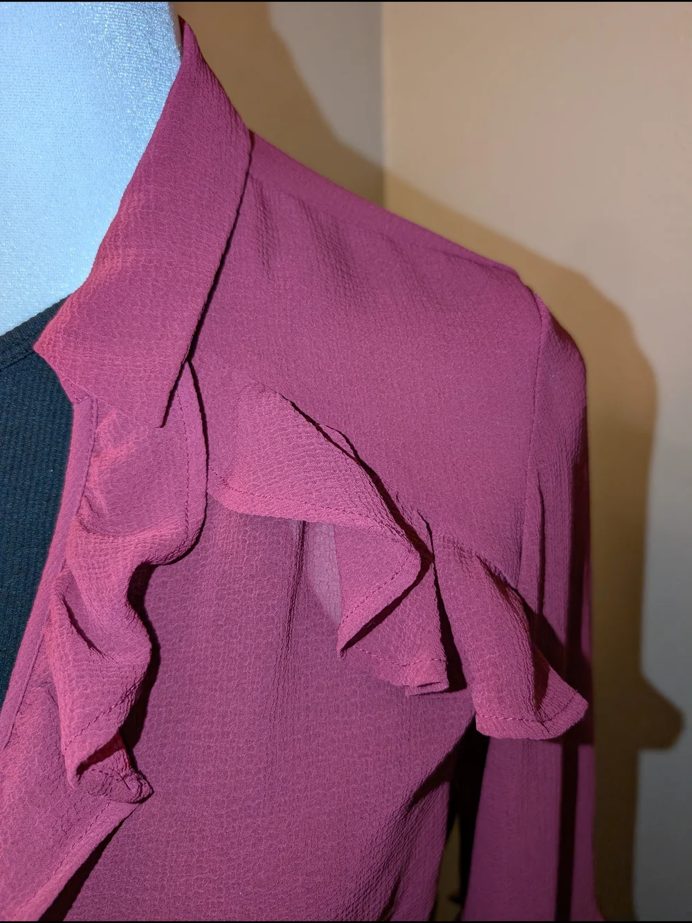 Anthropologie Raspberry Ruffled V-Neck Blouse - Picture 5 of 6